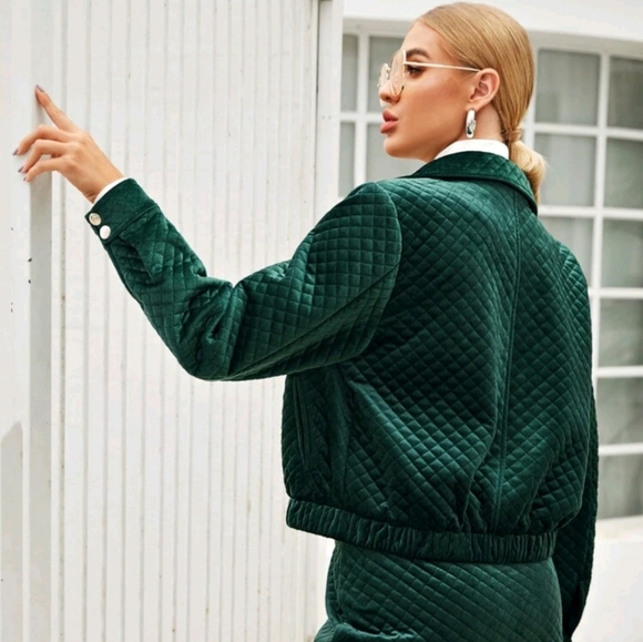 Single Breasted Notched Collar Quilted Velvet Jack - Picture 4 of 4